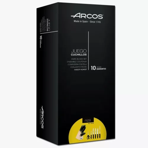 Niza késkészlet ollóval, 6 db-os, késtartó blokkban, Arcos