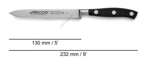 Paradicsomszeletelő kés, 13 cm kovácsolt pengével, Arcos Riviera, fekete szegecselt nyéllel