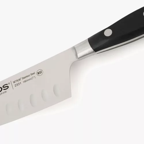 Santoku japán kés, 18 cm kovácsolt pengével, Arcos Riviera, fekete szegecselt nyéllel