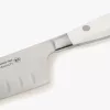 Santoku japán kés, 18 cm kovácsolt pengével, Arcos Riviera Blanc, fehér szegecselt nyéllel