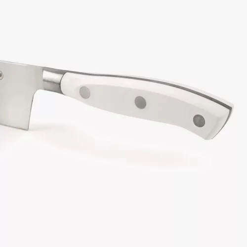 Santoku japán kés, 18 cm kovácsolt pengével, Arcos Riviera Blanc, fehér szegecselt nyéllel