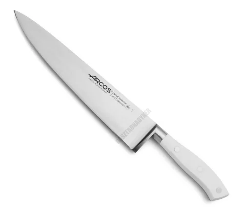 Szakácskés, 25 cm kovácsolt pengével, Arcos Riviera Blanc, fehér szegecselt nyéllel
