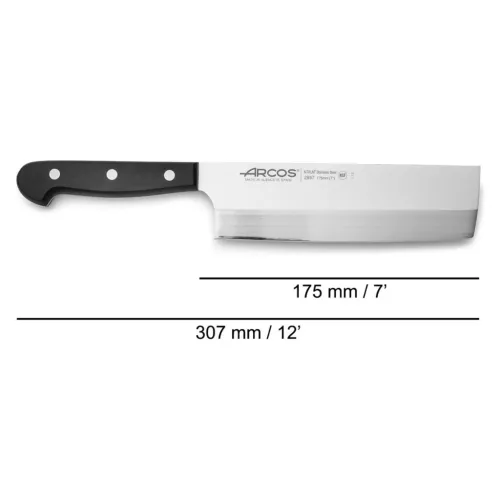 Usuba japán kés, 17,5 cm rozsdamentes penge, Arcos Universal, fekete szegecselt nyél