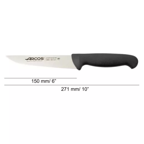 Konyhakés, 15 cm rozsdamentes penge, Arcos 2900, fekete polipropilén nyél