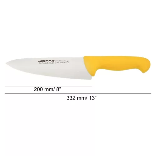 Szakácskés, 20 cm rozsdamentes penge, Arcos 2900, sárga polipropilén nyél