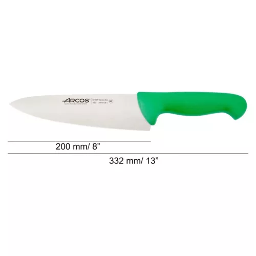 Szakácskés, 20 cm rozsdamentes penge, Arcos 2900, zöld polipropilén nyél