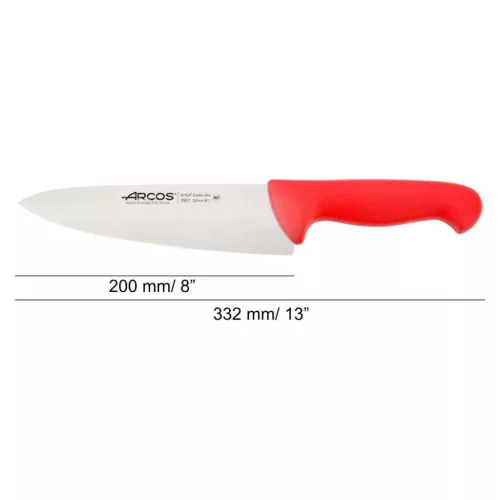Szakácskés, 20 cm rozsdamentes penge, Arcos 2900, piros polipropilén nyél