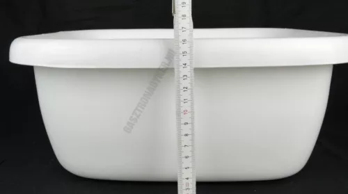 Szögletes tál, erős műanyag, 9,5 liter, fehér, 34×39×16 cm