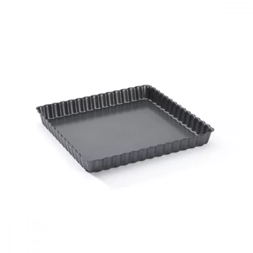 Tortaforma bordázott, ferde éllel, kivehető alap, négyzet, 23 cm