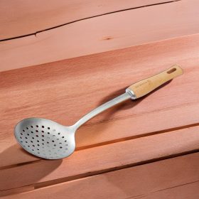 Szűrőkanál, 11×36,5 cm, kerek, bükkfa nyél