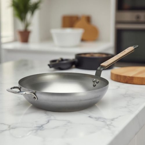 Wok bükkfa nyéllel, füllel, 32 cm, de Buyer, vas