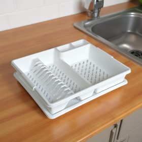   Edényszárító tálcával, csepegtető, 47×39 cm, fehér műanyag
