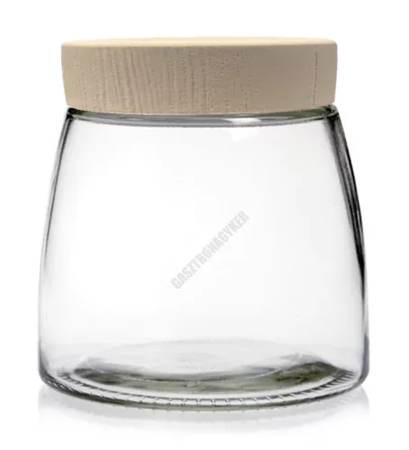 Fűszertartó, tárolóüveg fahatású tetővel, 1 liter, üveg