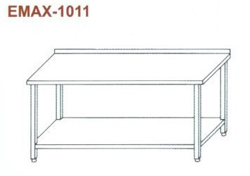 Rozsdamentes munkaasztal alsó polccal, hátsó felhajt. Emax-1011 1.4016-os anyagból 1500×700×850