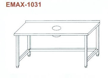 Rozsdamentes munkaasztal hulladékledobó nyílással, hátsó felhajt. Emax-1031, 1.4016-os anyagból 1100×700×850