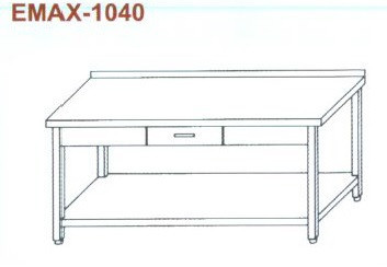 Rozsdamentes munkaasztal alsó polccal, 1 fiókkal, hátsó felhajt. Emax-1040, 1.4016-os anyagból 1100×700×850