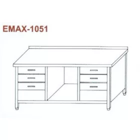   Rozsdamentes munkaasztal alsó polccal, 2x3 fiókkal, hátsó felhajt. Emax-1051, 1.4016-os anyagból 1100×700×850