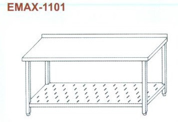 Rozsdamentes munkaasztal perforált alsó polccal, hátsó felhajt. Emax-1101, 1.4016-os anyagból 1000×700×850