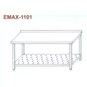   Rozsdamentes munkaasztal perforált alsó polccal, hátsó felhajt. Emax-1101, 1.4301 anyag 1100×700×850