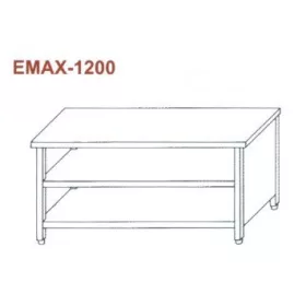   Rozsdamentes munkaasztal 3 old. zárt, elöl nyitott, alsó és köztes polccal Emax-1200 1.4016-os anyagból 1000×700×850