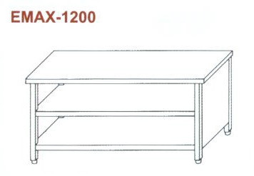 Rozsdamentes munkaasztal 3 old. zárt, elöl nyitott, alsó és köztes polccal Emax-1200 1.4301 anyag 1500×700×850