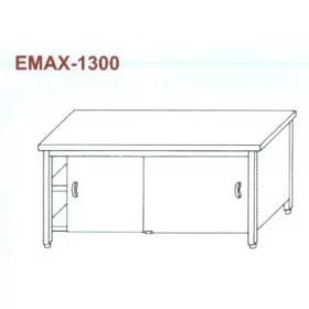   Rozsdamentes munkaasztal 3 old. zárt, elöl tolóajtó, alsó és köztes polccal Emax-1300, 1.4016-os anyagból 1300×700×850