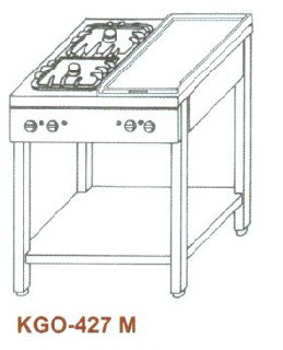Gázüzemű főzőasztal, 4 égő, 2 sima v. bordás sütőlappal KGO-427 M 5