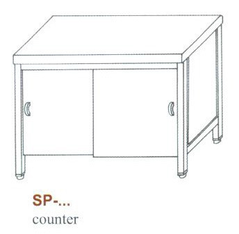Rozsdamentes semleges pult, alul zárt, tolóajtókkal SP-1200