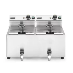   Olajsütő olajleeresztő csappal, 2×8 l, rozsdamentes, 230V/7000W