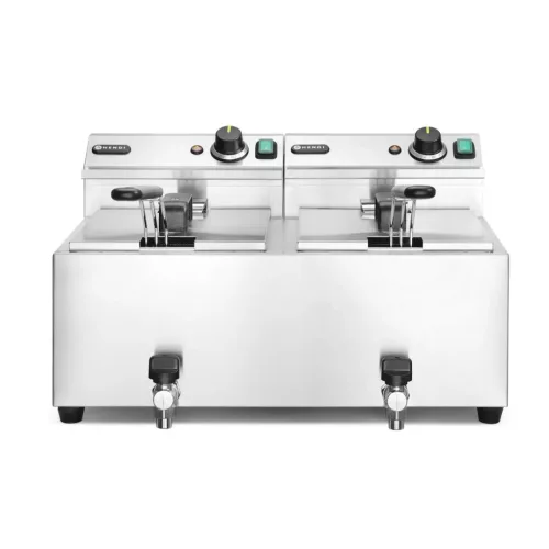 Olajsütő olajleeresztő csappal, 2×8 l, rozsdamentes, 230V/7000W