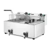 Olajsütő olajleeresztő csappal, 2×8 l, rozsdamentes, 230V/7000W