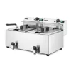 Olajsütő olajleeresztő csappal, 2×8 l, rozsdamentes, 230V/7000W