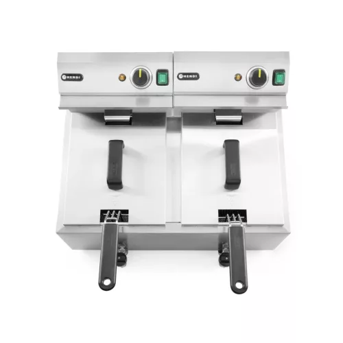 Olajsütő olajleeresztő csappal, 2×8 l, rozsdamentes, 230V/7000W