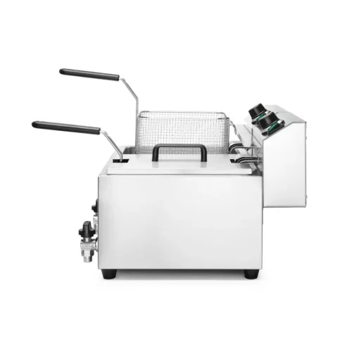 Olajsütő olajleeresztő csappal, 2×8 l, rozsdamentes, 230V/7000W