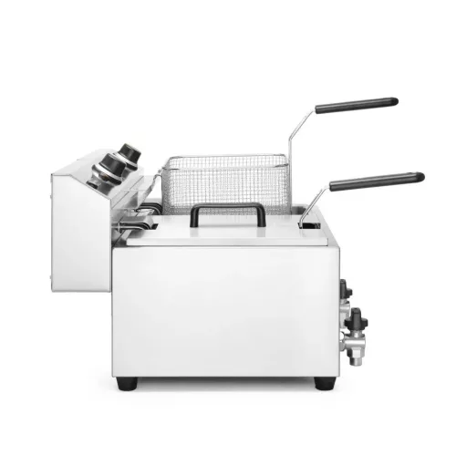 Olajsütő olajleeresztő csappal, 2×8 l, rozsdamentes, 230V/7000W