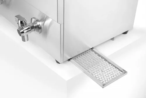 Indukciós olajsütő olajleeresztő csappal, 2×8 l, rozsdamentes, 230V/7000W
