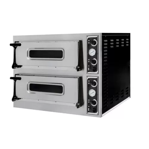 Pizzasütő, pizzakemence, 2×4 db 32 cm-es pizzaformához, 2 kamra, 400V/9400W,  Basic 44