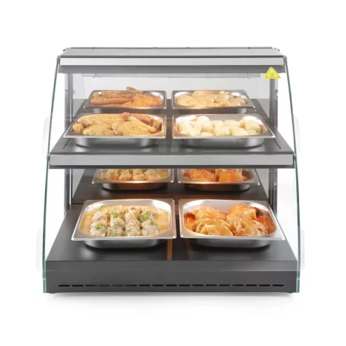 Kvarcfűtéses pultra helyezhető melegentartó vitrin, kétszintes, 230V/560W