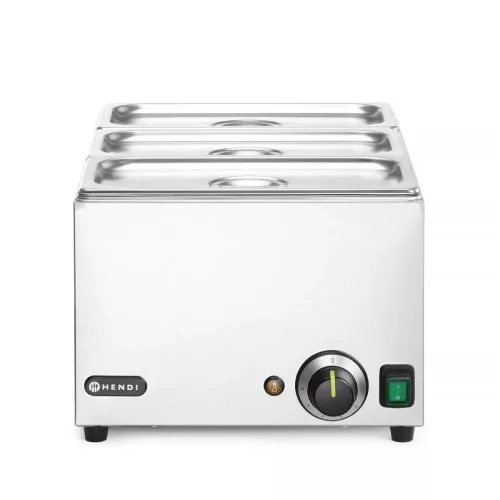 Melegentartó bain-marie + 3×GN 1/3 100 mm edény fedővel, vízfürdős GN 1/1