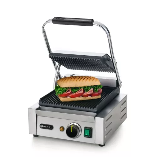 Kontaktgrill bordázott felülettel, 1 fedlap, 230V/1800W, sütőfelület: 22x23 cm
