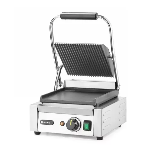 Kontaktgrill bordázott felülettel, szimpla, 1 fedlap, 230V/1800W, sütőfelület 23x22 cm