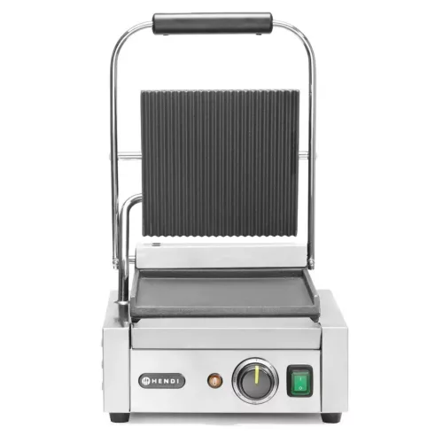 Kontaktgrill bordázott felülettel, szimpla, 1 fedlap, 230V/1800W, sütőfelület 23x22 cm