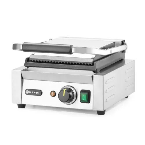 Kontaktgrill bordázott felülettel, szimpla, 1 fedlap, 230V/1800W, sütőfelület 23x22 cm