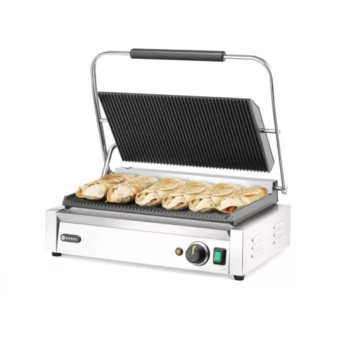 Kontaktgrill bordázott felülettel, 1 fedlap, 230V/2700W, 54,8×46,4×23,1 cm