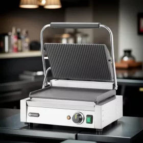   Kontaktgrill, bordázott tetejű és sima aljú, 230V/2200W, Panini, HENDI