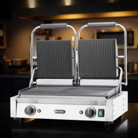   Kontaktgrill, dupla, teljesen bordázott, 230V/3600W, sütőfelület 47x23 cm