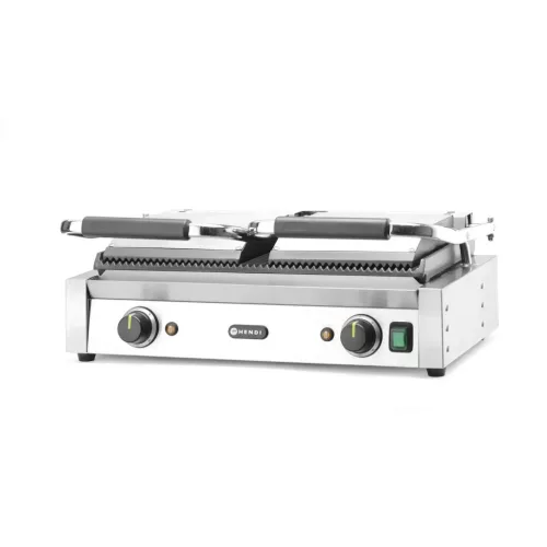 Kontaktgrill, dupla, teljesen bordázott, 230V/3600W, sütőfelület 47x23 cm