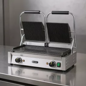   Kontaktgrill, dupla, bordázott tetejű és sima aljú, 230V/3600W, sütőfelület 47x23 cm
