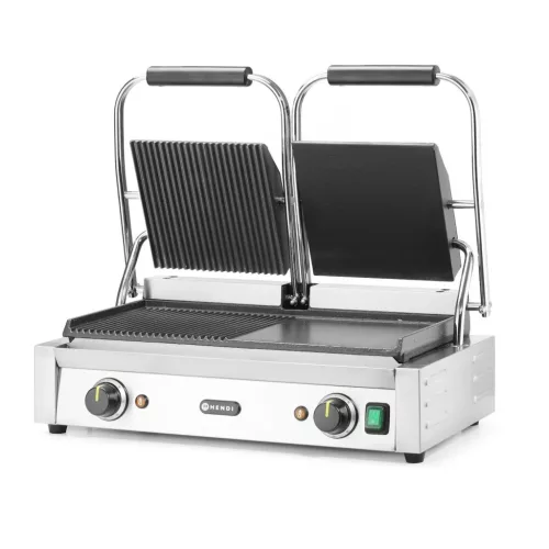Kontaktgrill, dupla, fele sima, fele bordázott, 230V/3600W, sütőfelület 47x 23 cm