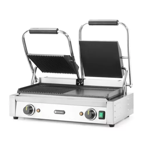 Kontaktgrill, dupla, fele sima, fele bordázott, 230V/3600W, sütőfelület 47x 23 cm